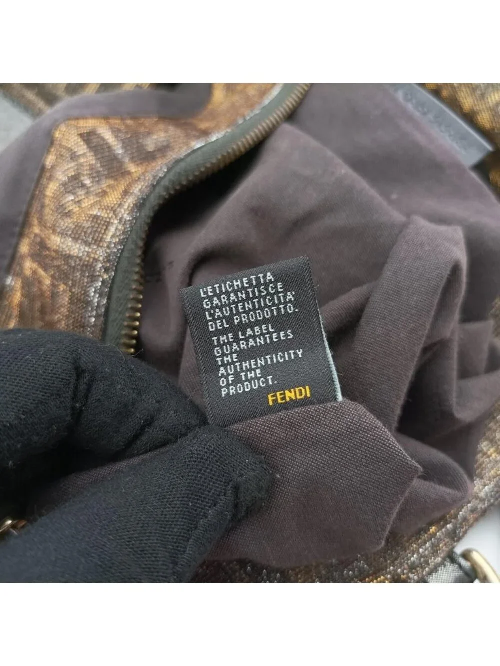 Fendi Mia Gold Fabric Shoulder Bag